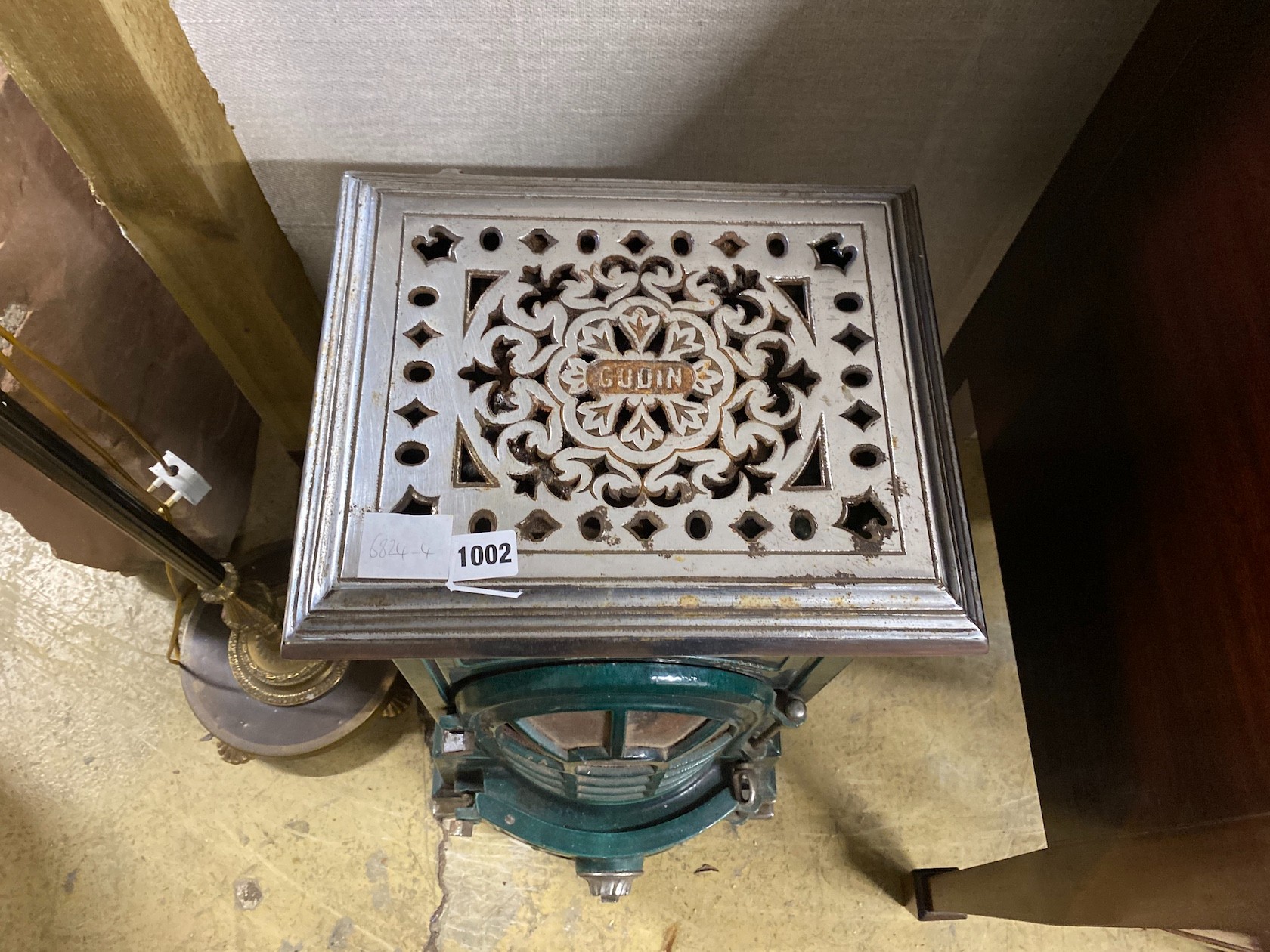 An early 20th century French Godin enamelled conservatory heater, height 71cm